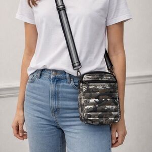 THINK ROYLN Silver/Black Camouflage Crossbody Bag with extra shoulder strap